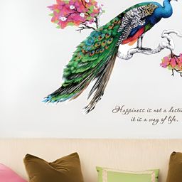 Asian royal Blue & Green Peacock Printed Waterproof Wall Sticker-image-50