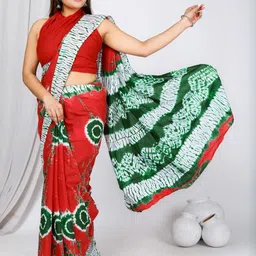 Dastkar Tie and Dye Printed Pure Cotton Saree With Unstitched Blouse-picture-12