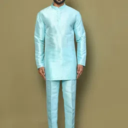 Arihant Rai Sinha Men Regular Thread Work Pure Silk Kurta with Trousers-picture-3