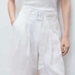 MANGO Women Linen Pleated Bermuda Shorts with Belt-picture-18