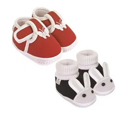 NESKA MODA 0 To 6 Month Newborn Baby 2 Pair Combo Soft Cotton Butterfly and Rabit Face Baby Booties-38