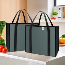 Pack of 2 Waterproof Grocery Bag For Daily Use with Handle | Small | Grey Pack of 2 Grocery Bags-image-17