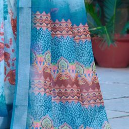 Anouk Rustic Floral Zari Block Print Saree image 2
