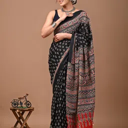 PALLO LATKE Ajrak Printed Pure Cotton Block Print Saree-29