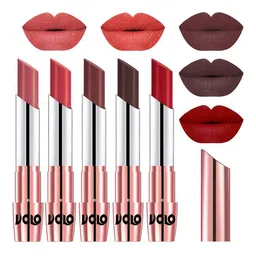 VOLO Set Of 5 Creme Matte Lipstick 3.5g Each-Light Peach-Peach-Coffee-Chocolate-Tomato Red-image-46