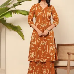 ADAA JAIPUR Women Abstract Printed Regular Pure Cotton A-Line Kurta with Trousers-8