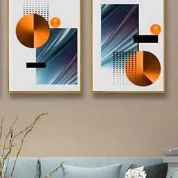 Myntra Elegant Homes Gold-Toned & White 2 Piece Abstract Printed Canvas Wall Arts-14