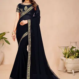 AMK FASHION Vichitra Silk Embroidered Saree With Unstitched Blouse Piece-image-29