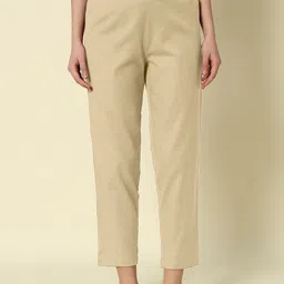 FIORRA Women Cotton Solid Relaxed Cigarette Trousers-image-79