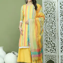 Jompers Women Regular Thread Work Kurta with Palazzos & With Dupatta-16