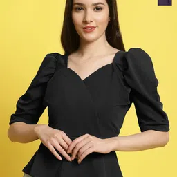 Metronaut Women Sweetheart Neck Solid Crop Top-picture-9
