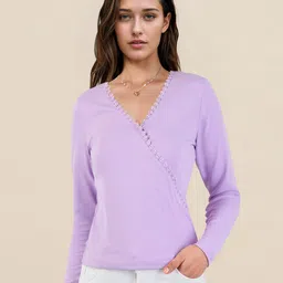 DressBerry Lace Insert Detail V-Neck Fitted Style Wrap Top-image-38