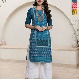 HERE&NOW Selection Of 3 Floral Printed Round Neck Straight Kurtas-image-66