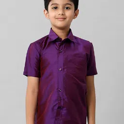 Ramraj Boys Cutaway Collar Solid Silk Casual Shirt-image-97