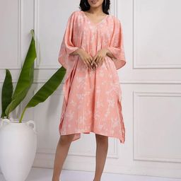 House of Kaftan Sahara Sands Women Floral Printed Kimono Sleeve Cotton Kaftan Dress-image-14