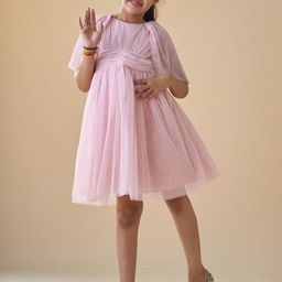 KidsDew Slit Sleeve Net Fit & Flare Dress-image-56
