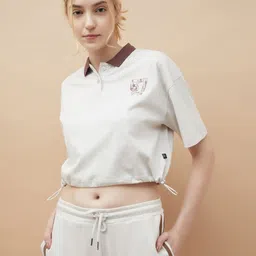 Kappa Women Typography Printed Polo Collar Cotton Boxy T-shirt-image-87