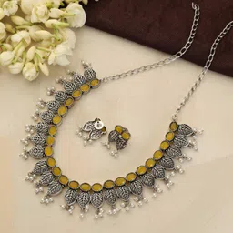 Adwitiya Collection Silver-Plated Stone-Studded & Pearl-Beaded Jewellery Set-61