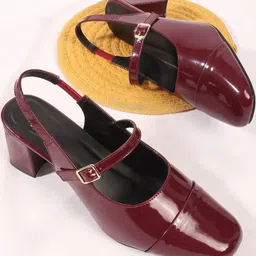 SELFIEE Glossy Finish Block Heel Mules image 3