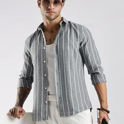 NEVER NEUD Men Classic Fit Vertical Striped Spread Collar Casual Shirt-picture-8