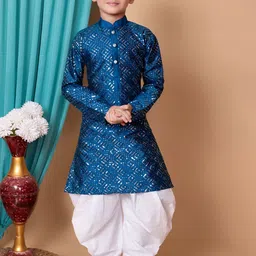 Cae Boys Embroidered Regular Sequinned Dupion Silk Kurta with Patiala-12