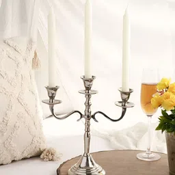 VoiDrop Silver-Toned Textured Three Arm Aluminium Candle Holder-2