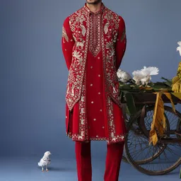 KALPRAAG Men Floral Embroidered Regular Sequinned Kurta with Trousers & With Dupatta-picture-41