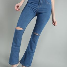 Mast & Harbour Women Bootcut High-Rise Slash Knee Stretchable Jeans-image-98