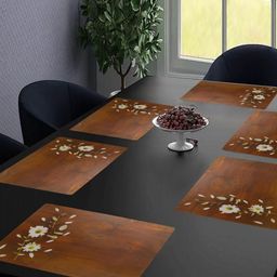 Aura 6-Pcs Brown & White Printed Rectangular Heat Resistant Anti-Slip Table Placemats-5