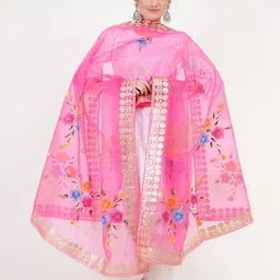 Karthav Fashion Printed Organza Dupatta with Sequinned-8