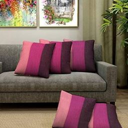 Blue Grass Purple & Maroon 5 Pieces Striped Silk Square Cushion Covers-image-85