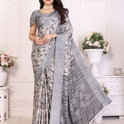 Lookmark Floral Printed Tussar Saree with Blouse Piece-picture-55