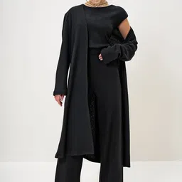 Trend Alacati stili Ribbed Round Collar Short Sleeves Top With Trouser & Coat Co-Ords-picture-14