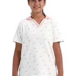 CHILINS Girls Conversational Printed Polo Collar Cotton T-shirt-picture-45