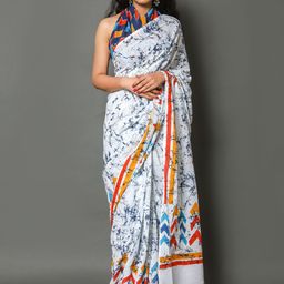 JAIPURI PRINT Batik Print Pure Cotton Saree With Blouse-56