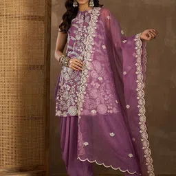 Inddus Floral Embroidered Thread Work Kurta With Patiala & Dupatta-image-44