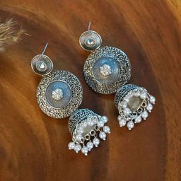 trueBrowns Sliver-Plated Pearls Dome Shaped Oxidised Jhumkas Earrings-image-88