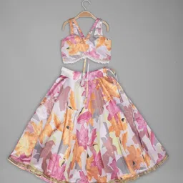 Anneca Girls Printed Foil Print Ready to Wear Lehenga &-picture-24