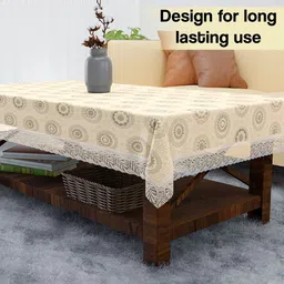 Kuber Industries Cream-Coloured & Grey Printed 4-Seater Table Cover image 3