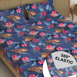 CG HOMES Blue & Pink Ethnic Motifs 210 TC King Bedsheet with 2 Pillow Covers-image-65