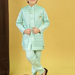 BT DEZINES Boys Embroidered Sequined Sherwani Shrug & Trousers Set-image-69
