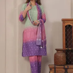 Span Women Ethnic Motifs Printed Regular Pure Cotton Kurta with Trousers & With Dupatta-13
