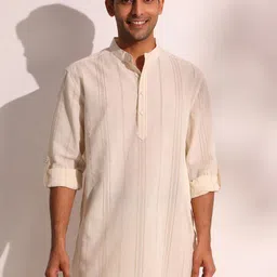 Fabindia Striped Band Collar Short Straight Kurta-picture-33