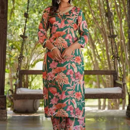 DIVASTRI Floral Printed V-Neck Straight Kurta with Palazzos-image-58