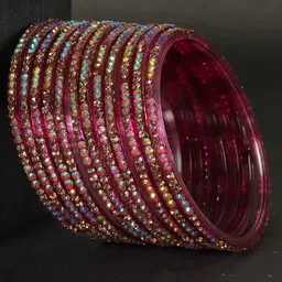 LAVAZZA Set Of 12 Zircon Diamond Stone & Beads Studded Glass Bangles-5