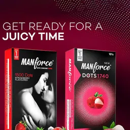 Manforce Men Set Of 2 1500 Dots Condom- Strawberry & Dots 1740 Condom- Lichi- 10 Pcs Each image 3