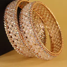 ZULKA Set Of 2 Rose Gold-Plated Artificial Stones and Beads-Studded Kada Bangles image 4
