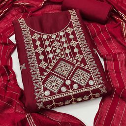 HERE&NOW Floral Embroidered Sequinned Parampara Silk Unstitched Dress Material-image-47