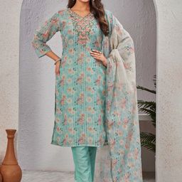Moda Rapido Women Floral Embroidered Regular Chanderi Silk Kurta with Trousers & With Dupatta-image-93