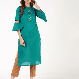 ANIYAH Geometric Yoke Design Boat Neck Pure Cotton Straight Kurta-picture-17
